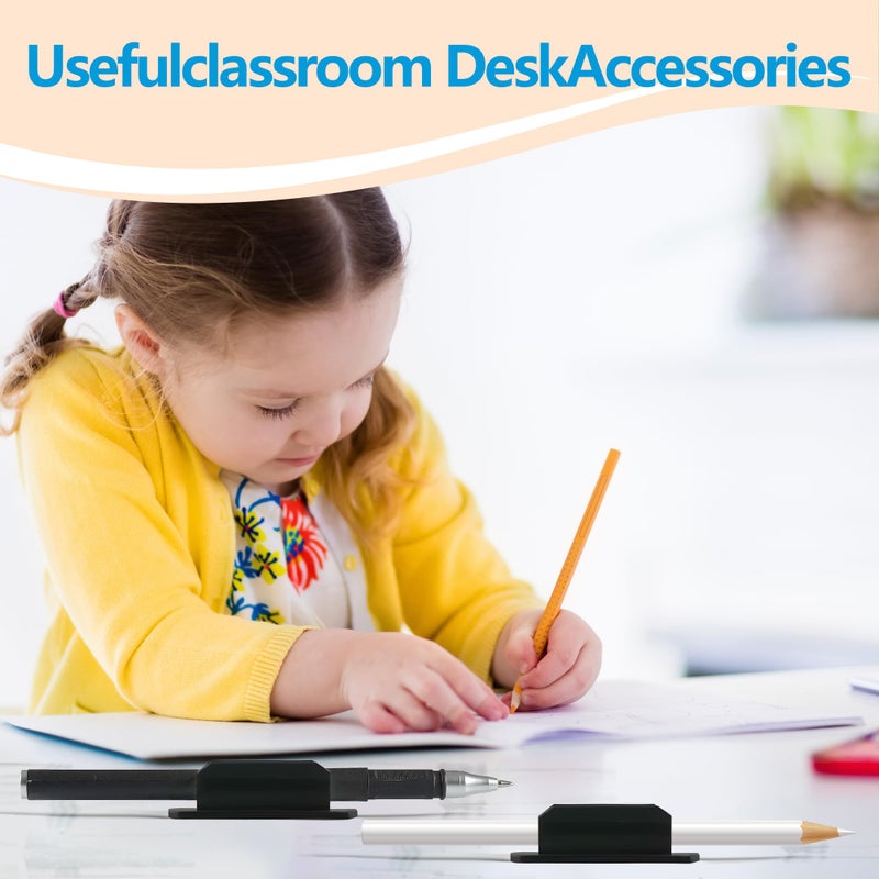 Vidotim 10Pack Adhesive Pen Holder for Desk, Silicone Pencil Holder for Classroom,Teacher Student Kinds Accessories, Desk Accessories (Black) - Image 2