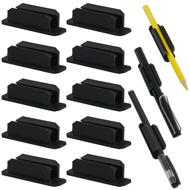 Vidotim 10Pack Adhesive Pen Holder for Desk, Silicone Pencil Holder for Classroom,Teacher Student Kinds Accessories, Desk Accessories (Black) - Image 1