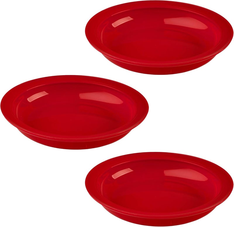 Providence Spillproof Lip Plates for Disabled Adults Inner Lip Dish for Adults - Lip Bowl - Adaptive Plate for Independence - Non Slip Plate for Disabled Adults - 9" Red - 3 Pack - Image 1