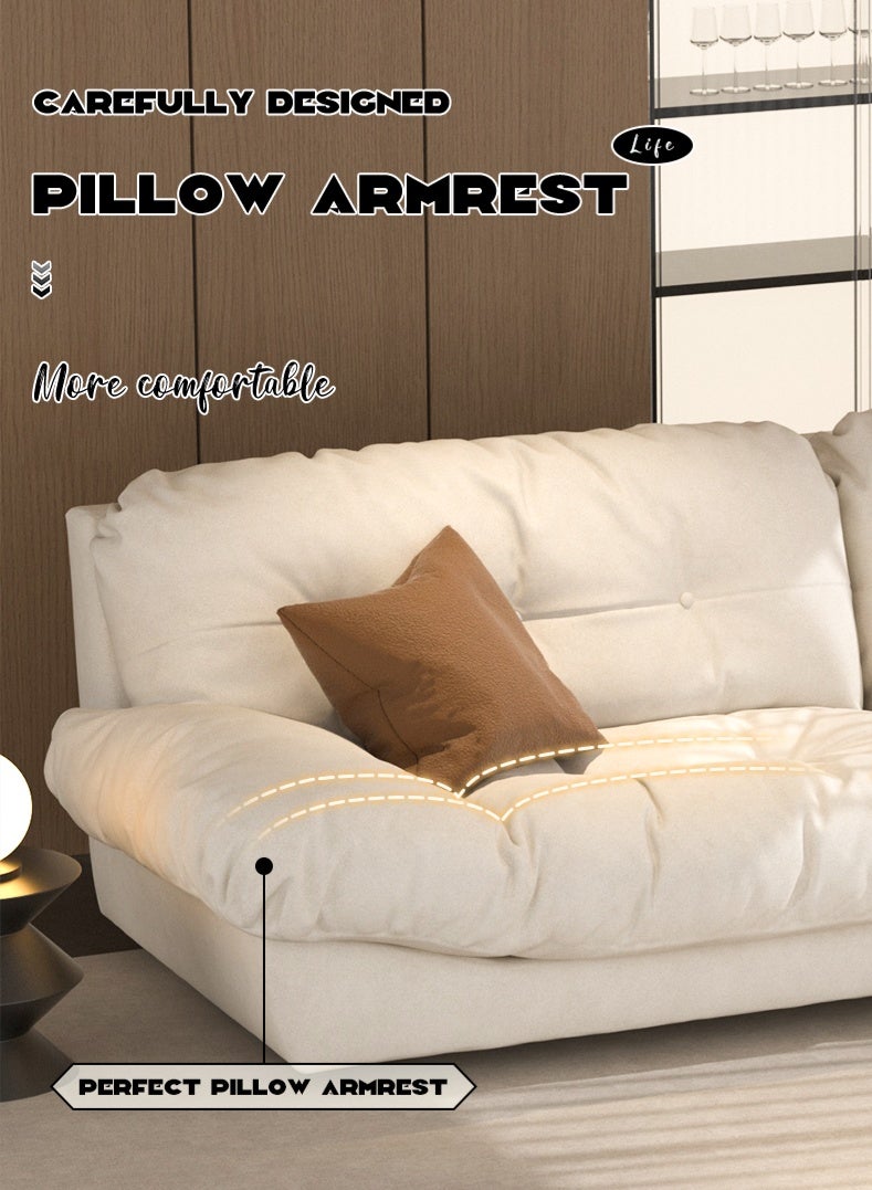 أريكة قماشية بتصميم كريمي، غرفة معيشة، وحدة صغيرة، بسيطة وحديثة، تقنية فاخرة خفيفة، منزل من القماش، أريكة سحابية مستقيمة - Image 4