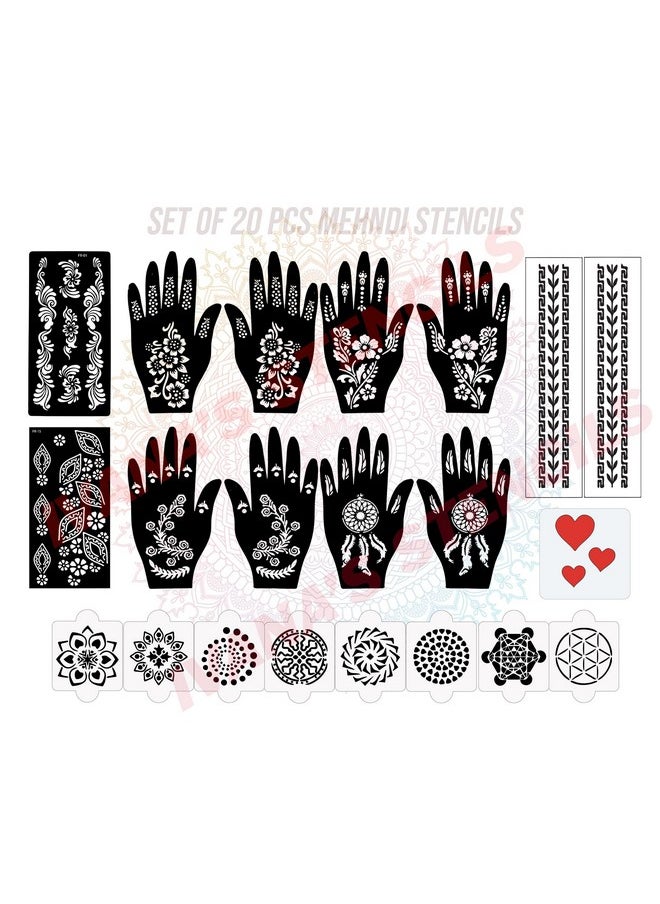 ivana's - Set Of 20 Pcs Combo Pack, Reusable Mehndi Design Sticker Full Handfor Both Hands, Easy To Use, Best For Girls, Women, Kids & Teen| New Mehandi Stencils Design Stickers, D-2037 - Image 1