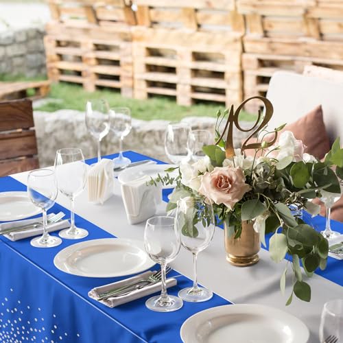 MASHAN 3Pcs Blue and Silver Tablecloth Party Decorations,Plastic Royal Blue Table Cloth Printed Silver Table Runner Disposable Rectangle Tables Cover for Anniversary Wedding Graduation 2025 Party,54x108 Inch - Image 5