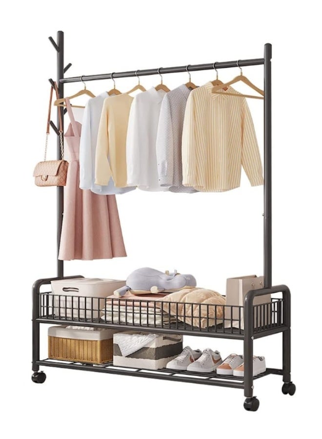 فورثكان علاقة ملابس قائمة بذاتها من Forthcan مع عجلات، حاملة متعددة الوظائف مع خطافات ورفوف شبكية، مقاومة للصدأ، 90×35×176 سم، أسود - Image 1