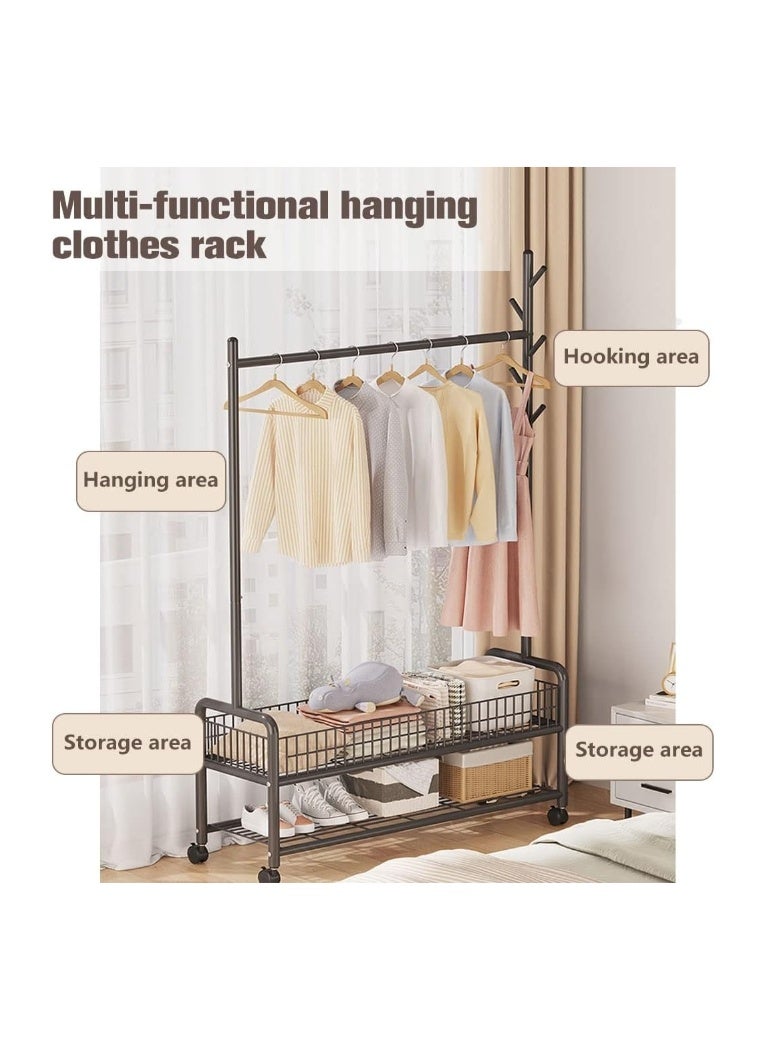 فورثكان علاقة ملابس قائمة بذاتها من Forthcan مع عجلات، حاملة متعددة الوظائف مع خطافات ورفوف شبكية، مقاومة للصدأ، 90×35×176 سم، أسود - Image 3