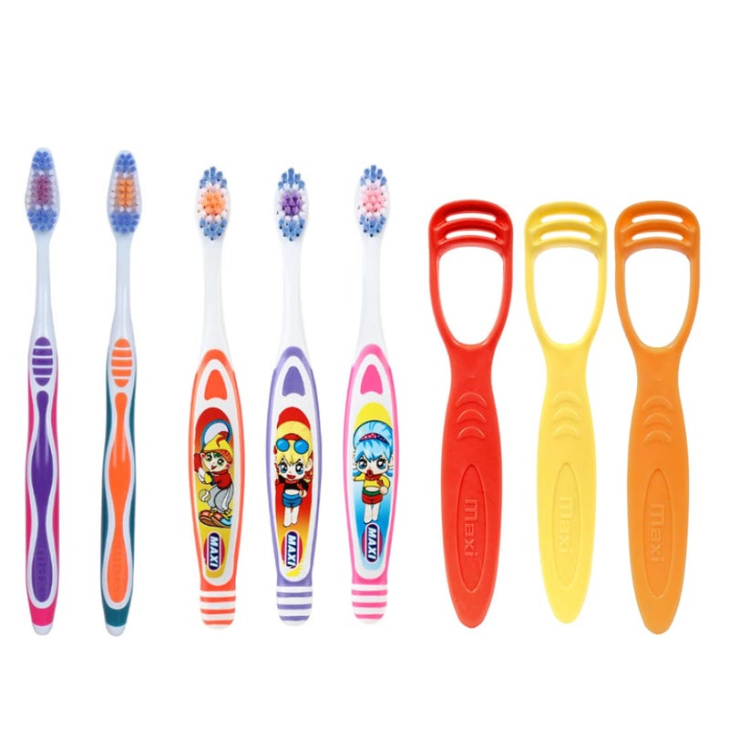 MAXI Oral Care Combo of 8-(2 Adults) Candy Toothbrush & (3 Kids) Bunty Bubli Junior Toothbrush & (3 TC) 1 Number Tongue Cleaner - Image 2
