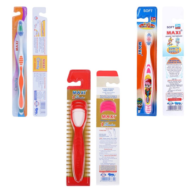 MAXI Oral Care Combo of 8-(2 Adults) Candy Toothbrush & (3 Kids) Bunty Bubli Junior Toothbrush & (3 TC) 1 Number Tongue Cleaner - Image 4