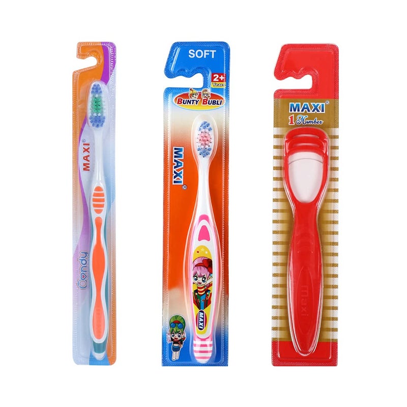 MAXI Oral Care Combo of 8-(2 Adults) Candy Toothbrush & (3 Kids) Bunty Bubli Junior Toothbrush & (3 TC) 1 Number Tongue Cleaner - Image 3