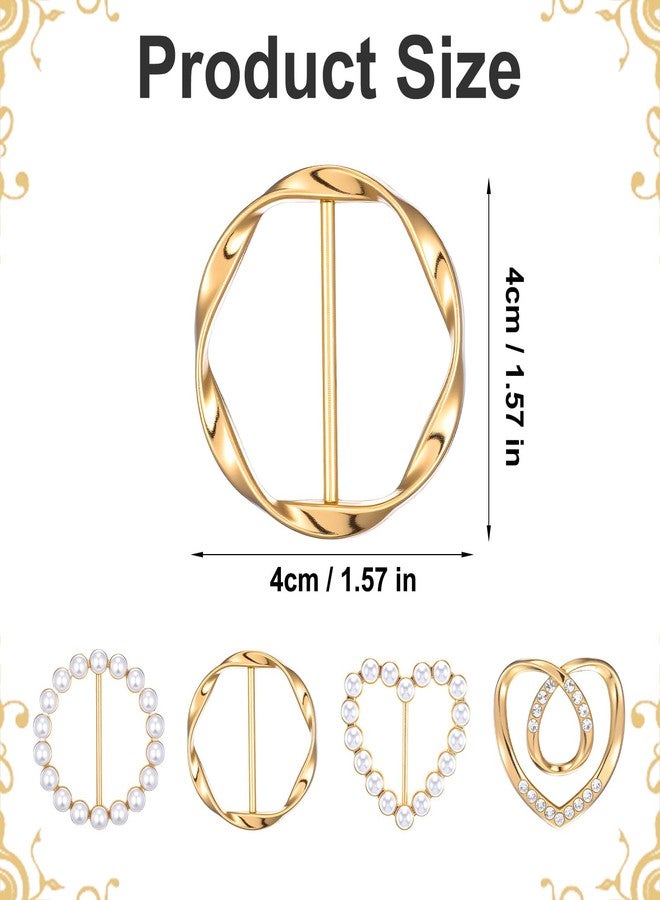 Macuezu 4 Pcs Shirt Ties Clips for Women, Scarf Ring Clip, Shirt Ties Tightener for Women, 4 Elegant Styles T-Shirt Waist Cinch Clip Buckles, Clothes Corner Knotted Clips for Scarf (Gold) - Image 3