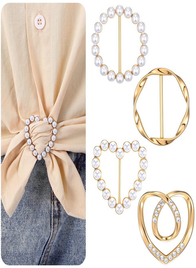 Macuezu 4 Pcs Shirt Ties Clips for Women, Scarf Ring Clip, Shirt Ties Tightener for Women, 4 Elegant Styles T-Shirt Waist Cinch Clip Buckles, Clothes Corner Knotted Clips for Scarf (Gold) - Image 2
