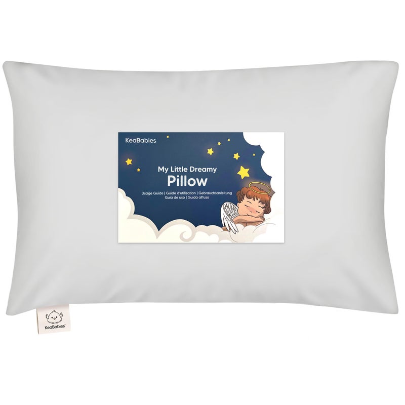 KeaBabies Toddler Pillow with Pillowcase - 13x18 My Little Dreamy Kids Travel Bed Pillows for Sleeping, Organic Cotton Small Pillowcase, Soft & Breathable, Machine Washable, Toddlers 2-5 years old (French Gray) - Image 1