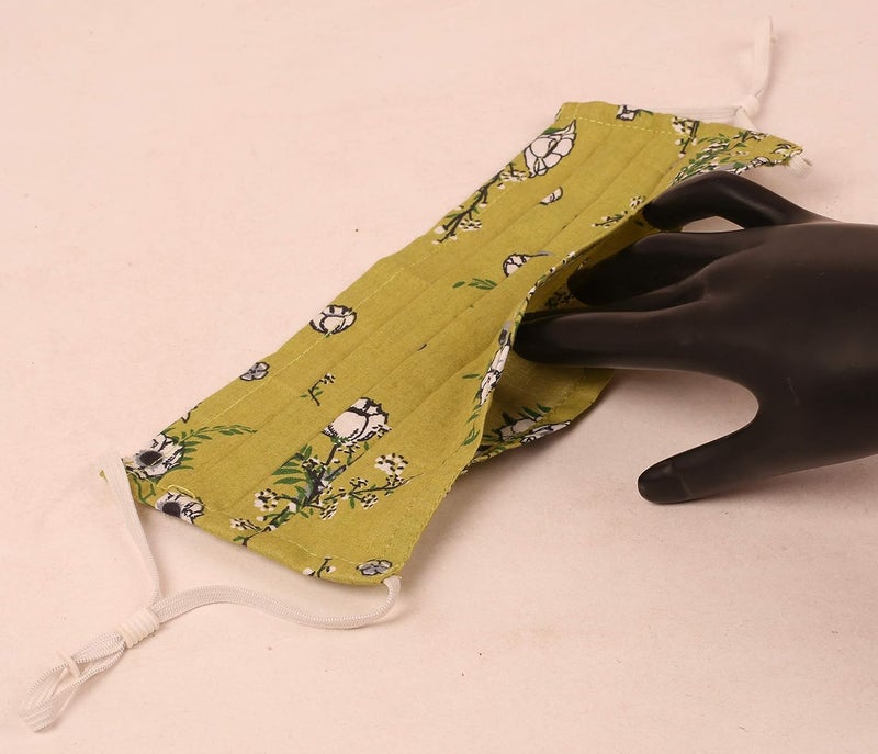 Touchstone Floral Fabric Adjustable filter pocket nose bridge 2 layer anti-pollution smog smoke cold cough protective cotton face mask reusable washable for men, women (Pack of 3). White Yellow Green - Image 3