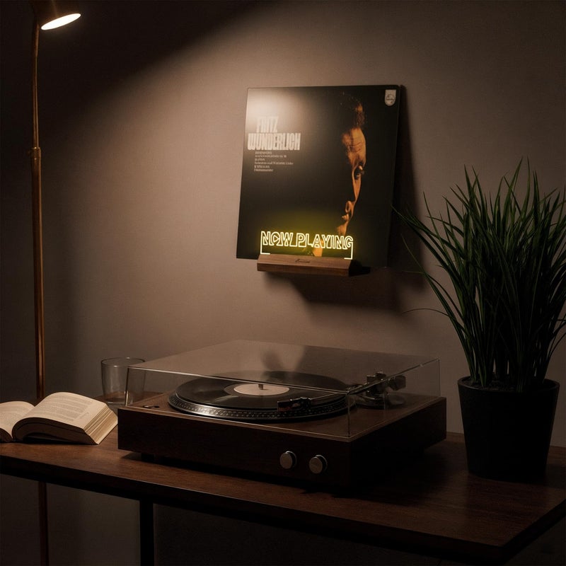 Onmiwod Light Up Now Playing Vinyl Record Stand Wall Mount, Record Holder Wall with Adjustable Warm White Light, Wooden Acrylic Holder for Vinyl Album Display and Storage, Gifts for Music Lovers - Image 2