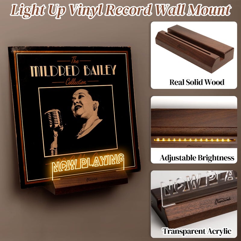 Onmiwod Light Up Now Playing Vinyl Record Stand Wall Mount, Record Holder Wall with Adjustable Warm White Light, Wooden Acrylic Holder for Vinyl Album Display and Storage, Gifts for Music Lovers - Image 3