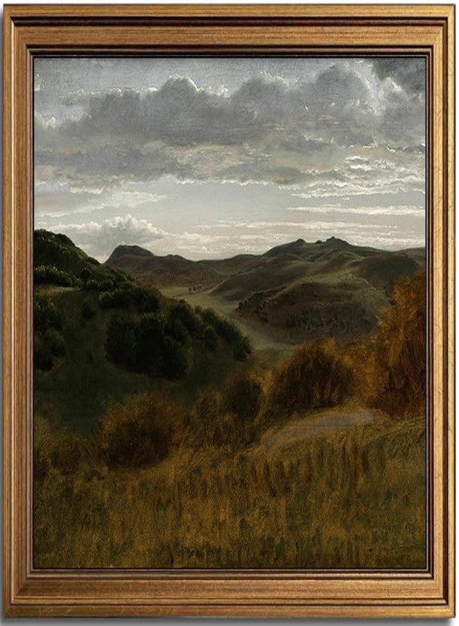 KBKBART Gold Framed Vintage Landscape Wall Art Home Decor, Retro Mountain Vintage Painting Prints, Moody Countryside Farmhouse Landscape Wall Decor, Canvas Wall Art for Living Room Bedroom Home Bathroom Decor(8"x10") - Image 1