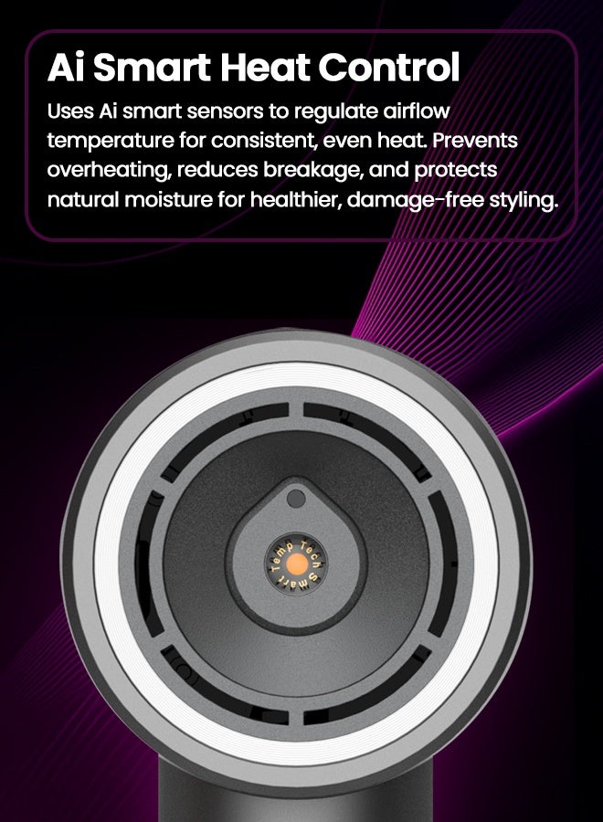 Knox Powering Generations Knox AuraDry Ai Smart Heat Control, High-Speed Hair Dryer 110,000 RPM, 200 Millions Negative Ions for Frizz-Free Shine, 5 Temp Modes & 2 Speeds., Low Noise, Lightweight, Quick Drying with 360° Nozzle - Image 3