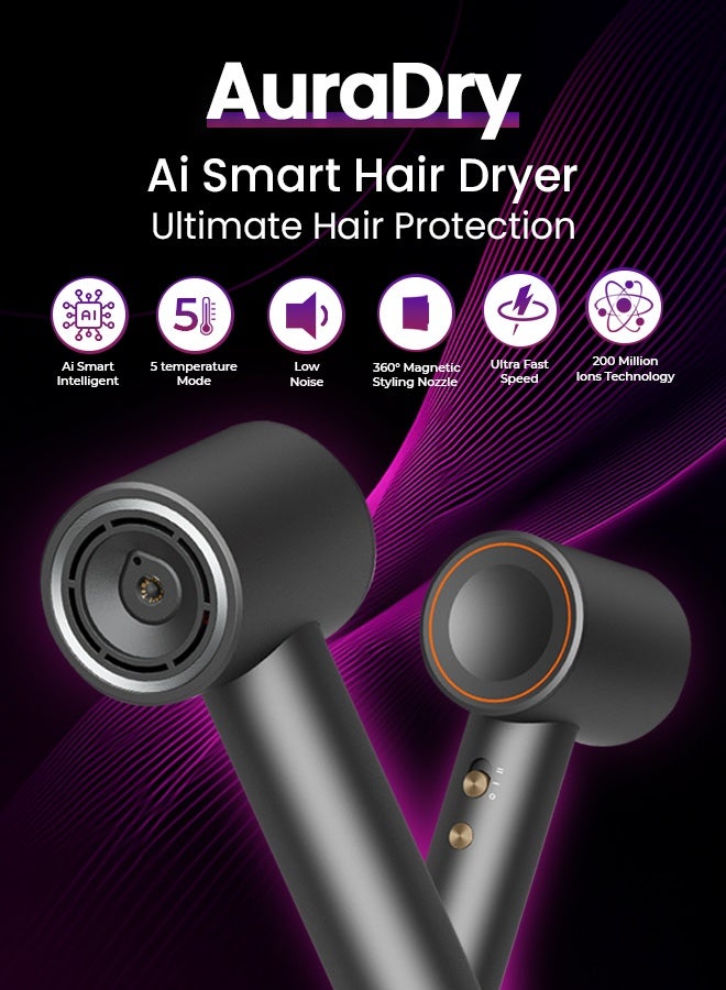 Knox Powering Generations Knox AuraDry Ai Smart Heat Control, High-Speed Hair Dryer 110,000 RPM, 200 Millions Negative Ions for Frizz-Free Shine, 5 Temp Modes & 2 Speeds., Low Noise, Lightweight, Quick Drying with 360° Nozzle - Image 2