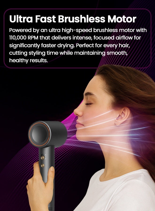 Knox Powering Generations Knox AuraDry Ai Smart Heat Control, High-Speed Hair Dryer 110,000 RPM, 200 Millions Negative Ions for Frizz-Free Shine, 5 Temp Modes & 2 Speeds., Low Noise, Lightweight, Quick Drying with 360° Nozzle - Image 5