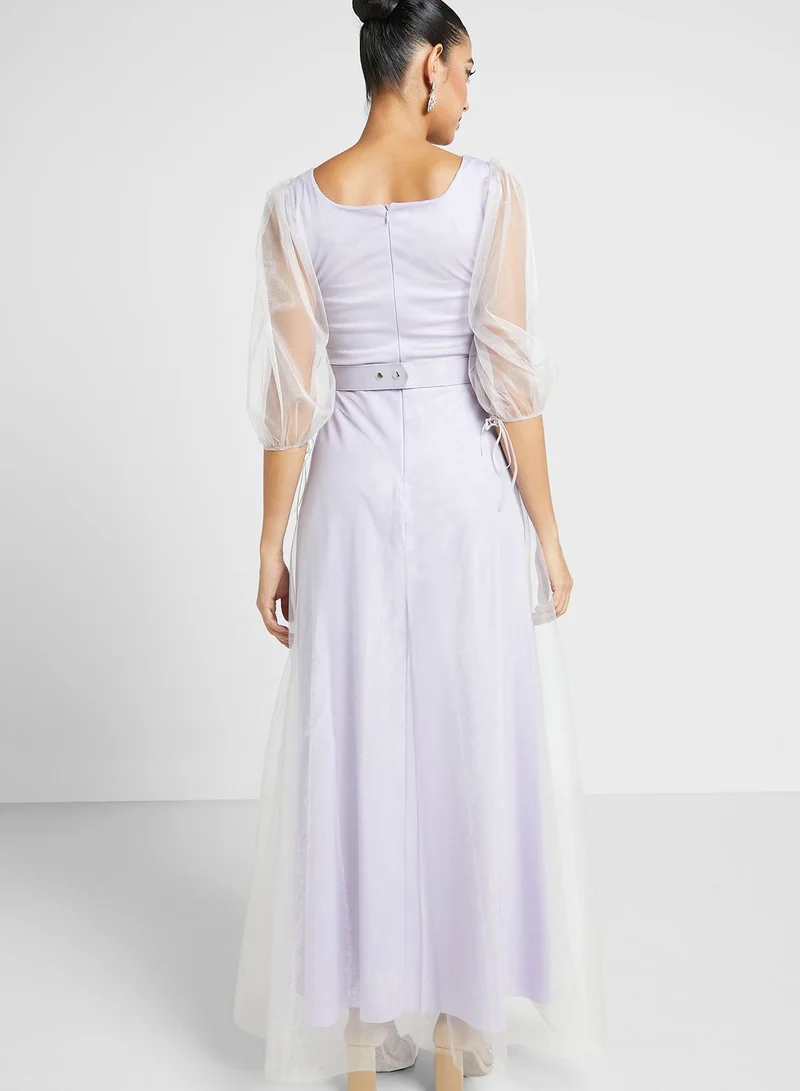 Khizana Balloon Sleeve Mesh Dress