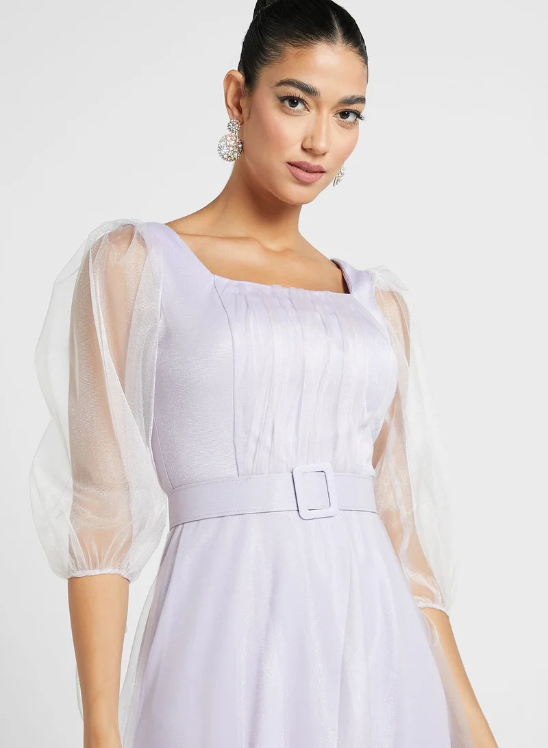 Khizana Balloon Sleeve Mesh Dress