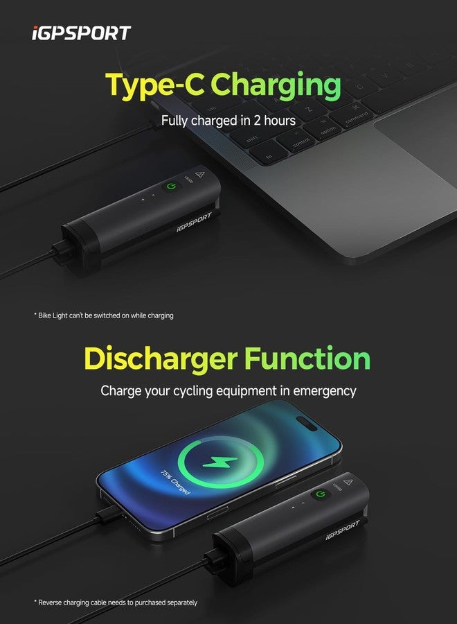 iGPSPORT VS500 ضوء دراجة ذكي، 500 لومن تشغيل/إيقاف تلقائي مصباح أمامي ساطع لركوب الدراجات ليلاً قابل لإعادة الشحن مقاوم للماء IPX6 - Image 4