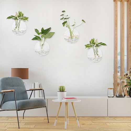 DZHJKIO Hanging Wall Planters Pack of 6 Glass Planter Pots Round Glass Flower Vases Hanging Propagation Station Glass Plant Hanger Terrariums Wall Hanging Plant Container - Image 5