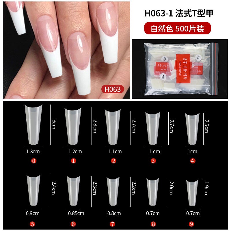 Generic hot-cut nail art natural transparent fake nail extension patch nail shop special nail art factory wholesale8# French T-shaped nail (natural color) 8# French T-shaped nail (natural color)