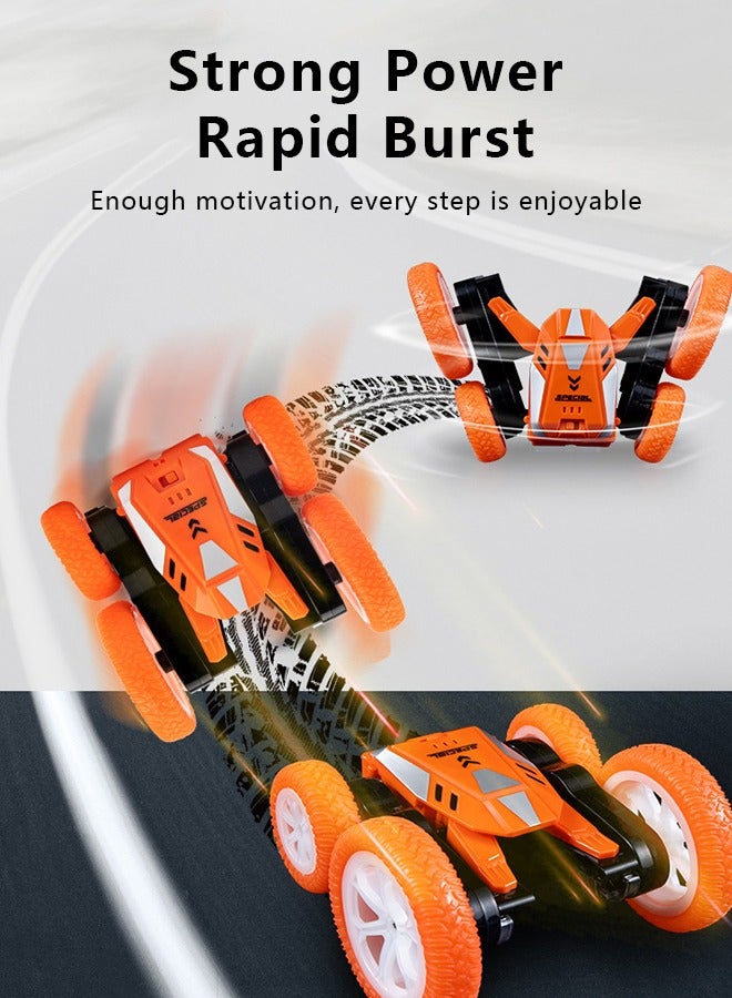 Children's Toy Car Remote Control Stunt Car Double-sided Rotating Rolling Remote Control Car with Charging Cable for Boys Orange - Image 3