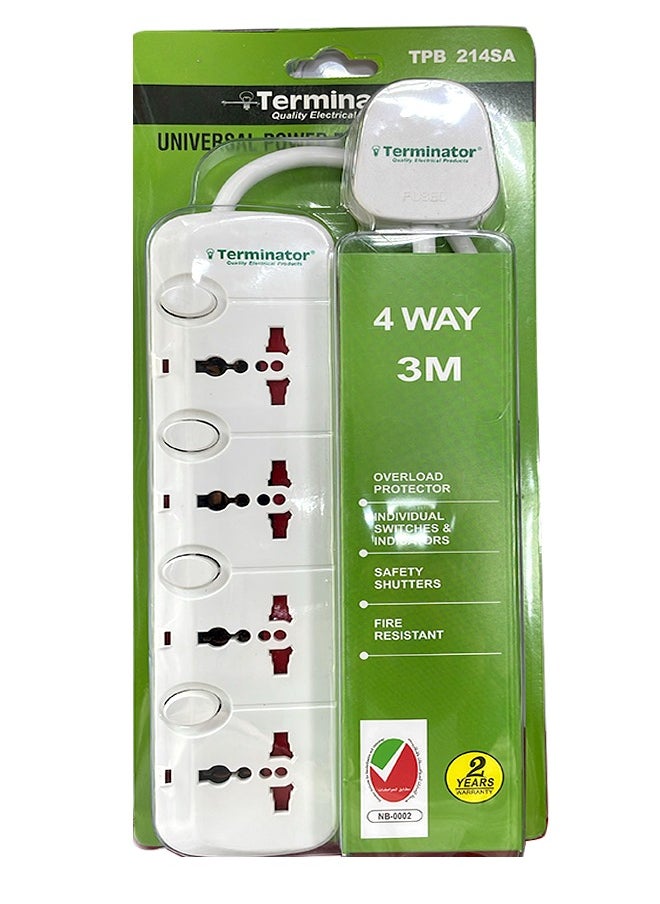 Terminator Terminator 4 Way Power Extension Socket 3 Meter | TPB214SA ESMA Approved  - Image 1