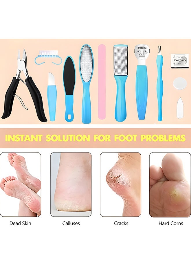 12-in-1 Foot Care Kit, Professional Pedicure Tools Set for Dead Skin, Callus & Cracked Heels, Stainless Steel Foot File, Toenail Clippers, Corn Cutter & Nail Tools, Foot Care Pedicure Kit for Home Salon Use - Image 4