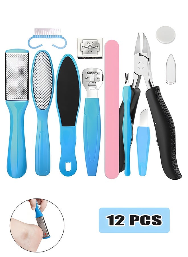 12-in-1 Foot Care Kit, Professional Pedicure Tools Set for Dead Skin, Callus & Cracked Heels, Stainless Steel Foot File, Toenail Clippers, Corn Cutter & Nail Tools, Foot Care Pedicure Kit for Home Salon Use - Image 1
