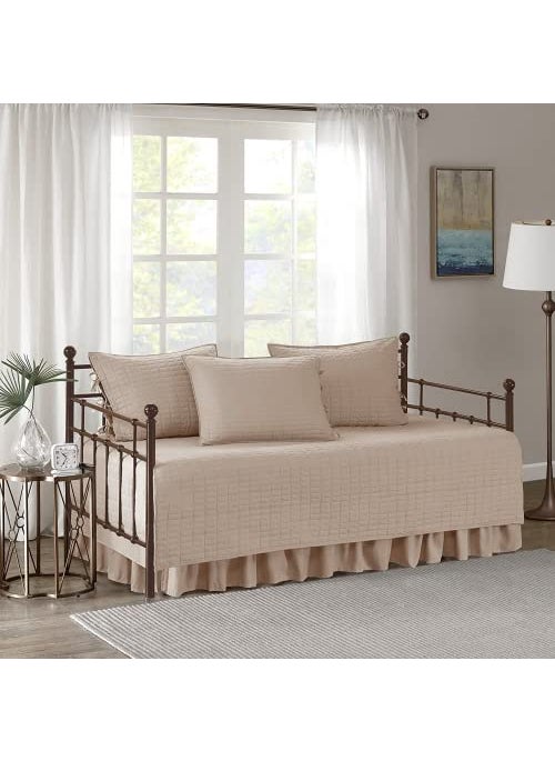 Comfort Spaces Comfort Spaces Daybed Cover  Luxe Double SidedQuilting All Season Cozy Bedding with Bedskirt Matching Shams Kienna Blush 75x39 5 Piece 