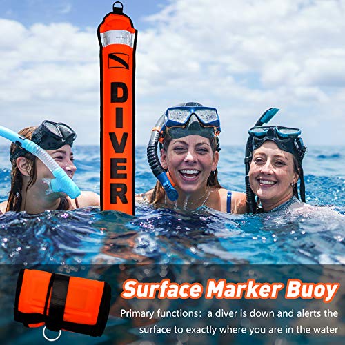 Pluzluce 5ft Scuba Diving Surface Marker Buoy (SMB), Safety Sausage with Plastic 98ft Finger Spool Reel and Double Ended Hook Clip + Emergency Whistle for Underwater Diving (Black) - Image 2