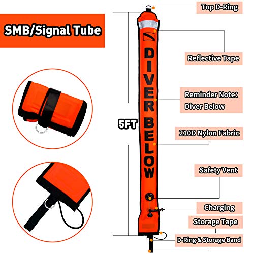 Pluzluce 5ft Scuba Diving Surface Marker Buoy (SMB), Safety Sausage with Plastic 98ft Finger Spool Reel and Double Ended Hook Clip + Emergency Whistle for Underwater Diving (Black) - Image 5