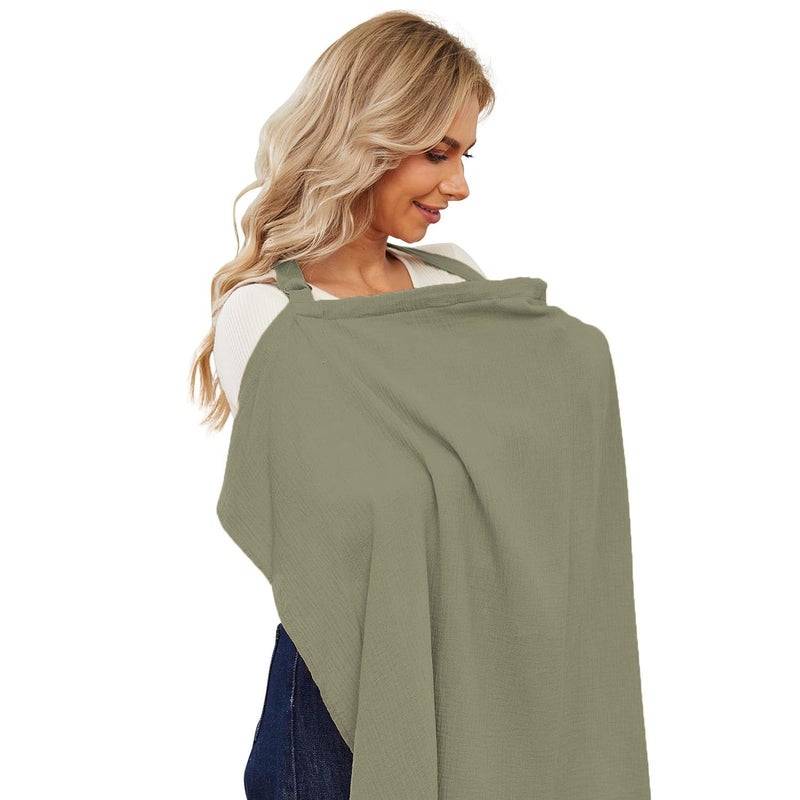 PPOGOO Muslin Nursing Cover for Baby Breastfeeding, Breathable Privacy Nursing Covers for Mom 100% Cotton Breastfeeding Cover with Rigid Hoop for Mother Nursing Apron (AGreen) - Image 1