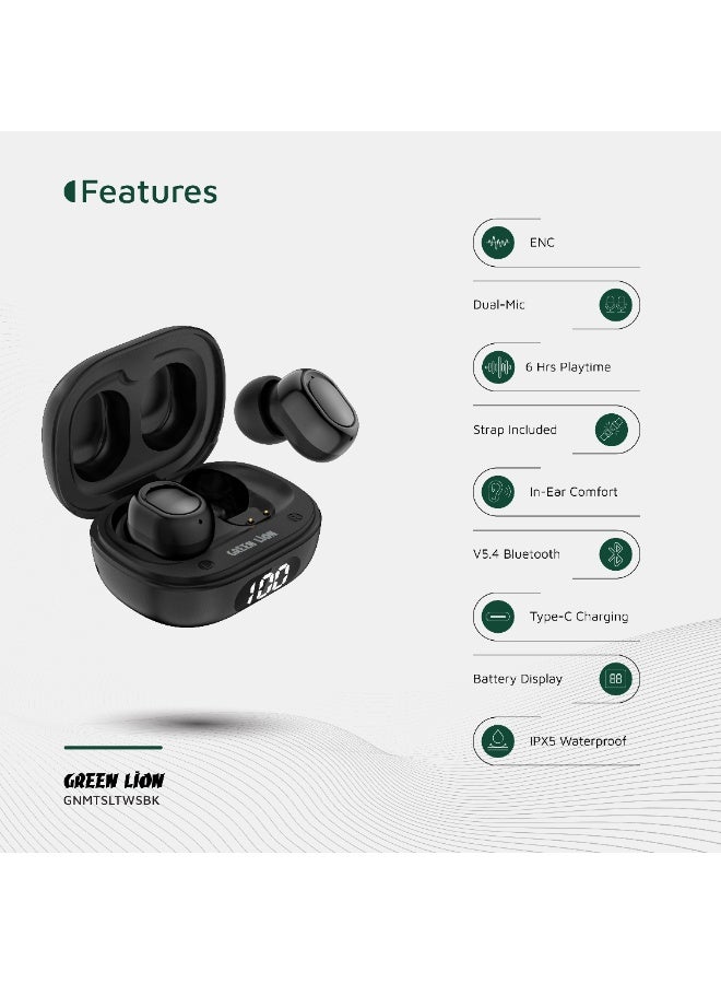 GREEN LION Mittersill True Wireless Earbuds with ENC and Dual Microphone / Battery Display / Truewireless Headphones / Hands-Free Calling / Breathing Lights - Black - Image 2