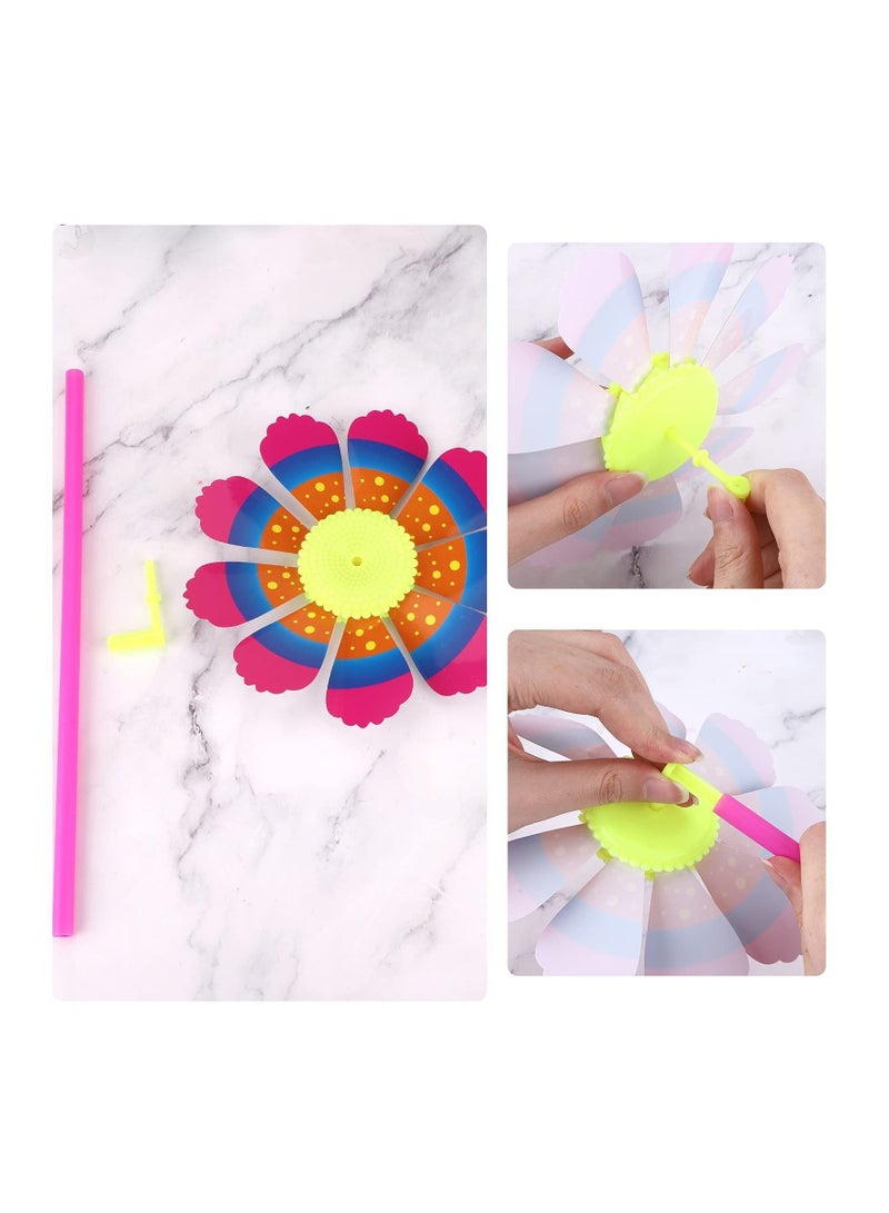 KASTWAVE Plastic Pinwheel,10 Pcs Sunflower Wind Spinners DIY Windmill for Lawn Garden Yard,Colorful Pinwheels Wind Spinner Set for Kids Party Outdoor Decoration - Image 4