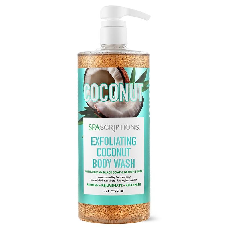 Spascriptions Exfoliating Coconut Body Wash with African Black Soap and Brown Sugar to Refresh and Rejuvenate 33 oz