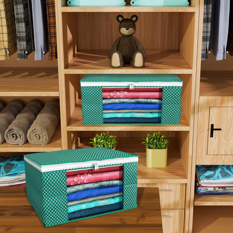Kuber Industries Kuber Industries Cotton Quilted Clothes Organizer For Wardrobe Pack of 3 Storage Organizer For Saree Shirts Salwar Suit Lehenga Dress Organizer For Wardrobe Saree Covers With Zip Green - Image 3
