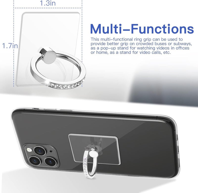 BeFunky Transparent Phone Ring Stand Holder Mobile Phone Ring Holder Finger Grip 360 Degree Rotation (Bling Silver Transparent Square) - Image 5