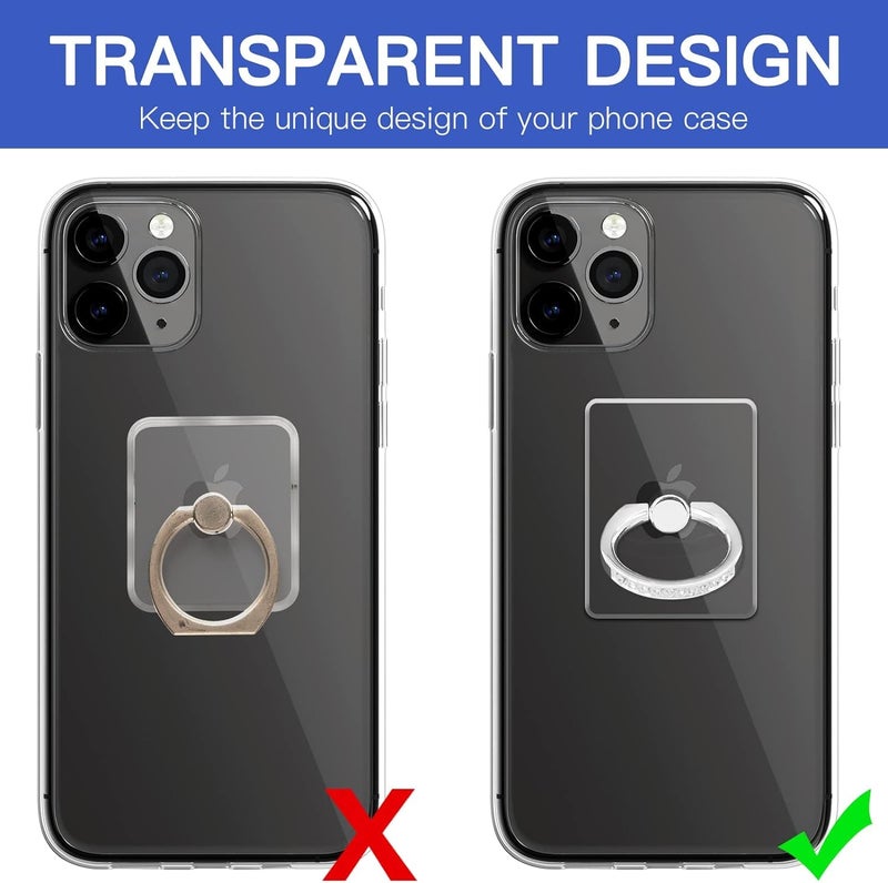 BeFunky Transparent Phone Ring Stand Holder Mobile Phone Ring Holder Finger Grip 360 Degree Rotation (Bling Silver Transparent Square) - Image 3