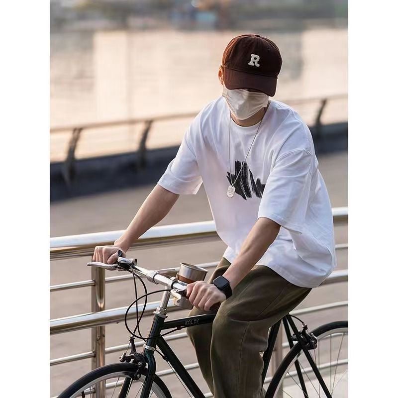 Men'S Short-Sleeved T-Shirt New National Fashion American Retro Loose Simple Leisure All-Match Half-Sleeved T-Shirt - Image 3