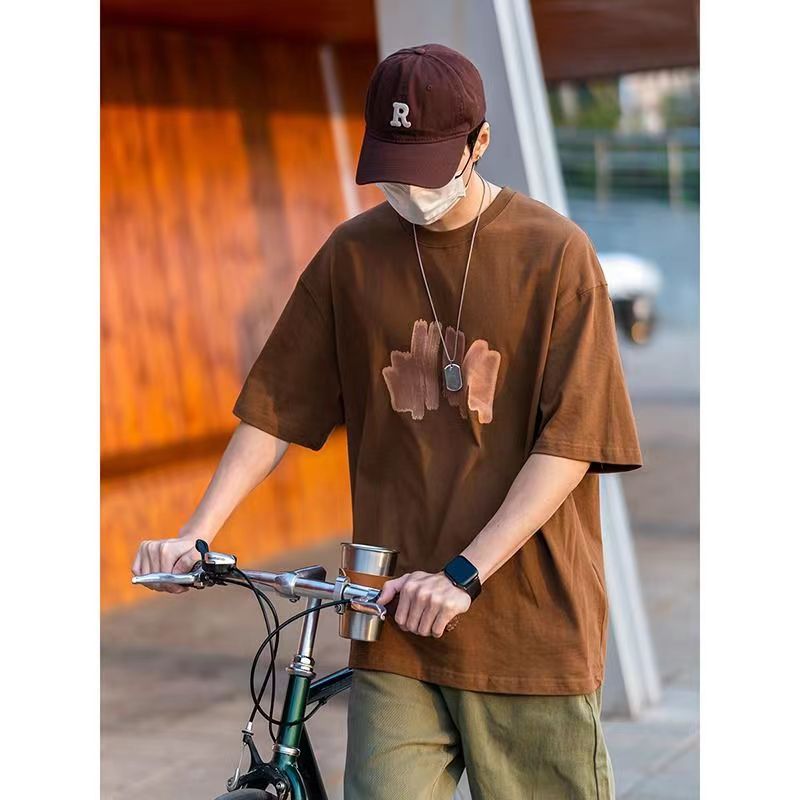 Men'S Short-Sleeved T-Shirt New National Fashion American Retro Loose Simple Leisure All-Match Half-Sleeved T-Shirt - Image 2