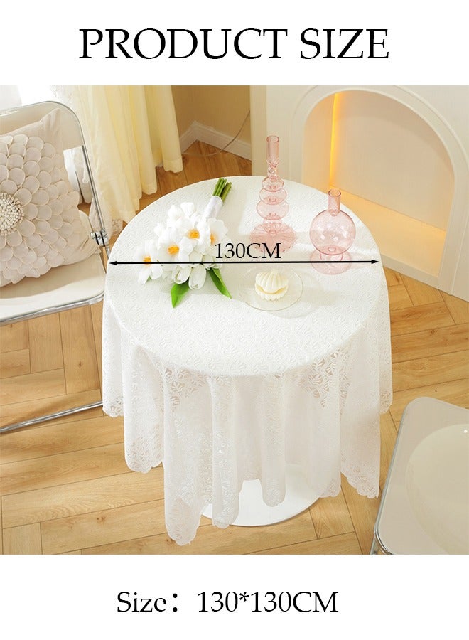 DUNISO مفارش طاولة دائرية بيضاء من البوليستر، مفارش طاولة من البوليستر قابلة للغسل بكميات كبيرة، أغطية طاولة لغرفة الطعام والمطعم والحفلات والمطبخ، 130 سم - Image 4