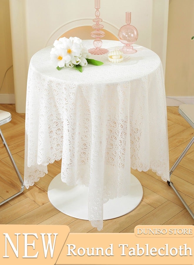 DUNISO مفارش طاولة دائرية بيضاء من البوليستر، مفارش طاولة من البوليستر قابلة للغسل بكميات كبيرة، أغطية طاولة لغرفة الطعام والمطعم والحفلات والمطبخ، 130 سم - Image 1