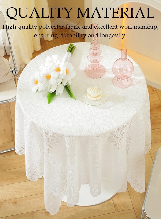 DUNISO مفارش طاولة دائرية بيضاء من البوليستر، مفارش طاولة من البوليستر قابلة للغسل بكميات كبيرة، أغطية طاولة لغرفة الطعام والمطعم والحفلات والمطبخ، 130 سم - Image 5