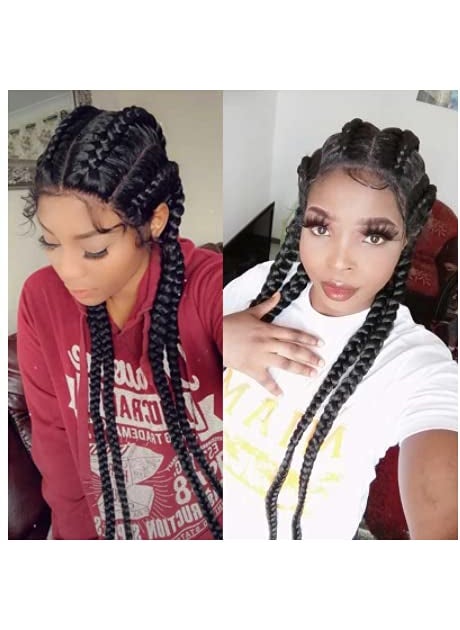 RainaHair - 30inch Black 4 Twist Hand Braided Lace Front Wigs for Women Cornrow Braided Wigs with Baby Hair Heat Resistant Synthetic Braiding Hair Wig - Image 1