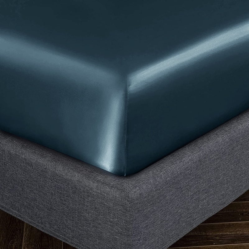 Homiest Deep Sea Blue Satin Fitted Sheet King Size Fitted Bed Sheet  Deep Pocket Fitted Sheet Only  Luxury & Ultra Soft Bedding Fitted Sheet Single Bottom Bed Sheets Sold Separately - Image 3