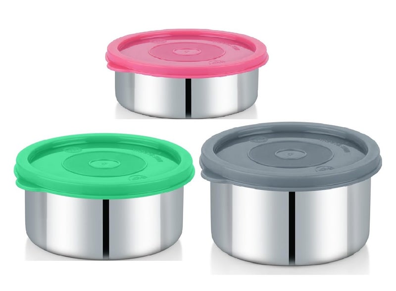 Foliam Leak Proof Click and Seal Lock Stainless Steel Storage/Air Tight Tiffin Container/Lunch Container with lid (LD-250+350+450ml) - Image 1