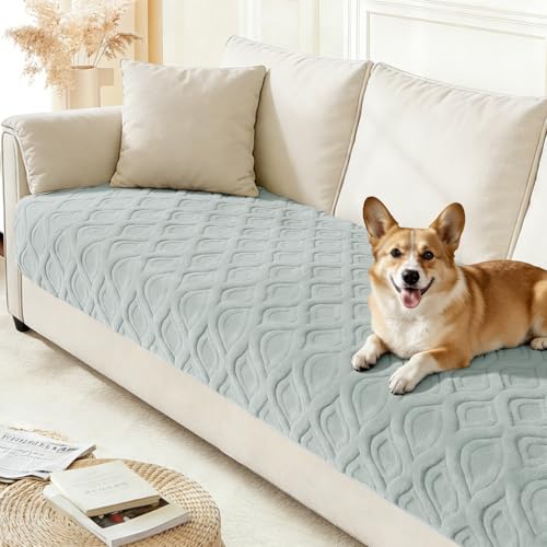 Arfntevss Couch Cover for Dogs Plush Washable Sofa Covers for 3 Cushion Couch Pet Friendly Fuzzy Sofa Slipcovers 3 Seat Anti-Slip Boho Sectional Furniture Protector (Jacquard Plush Gray, 35.5" x 71") - Image 1