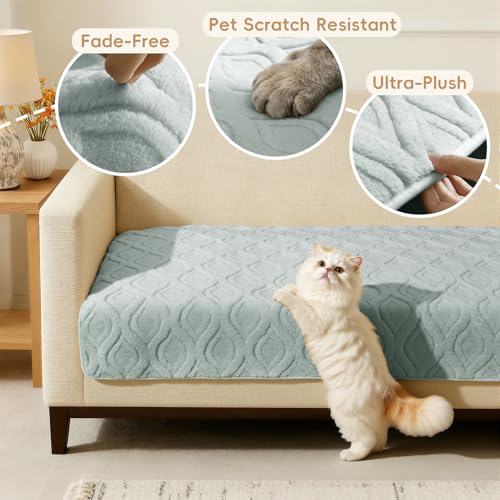 Arfntevss Couch Cover for Dogs Plush Washable Sofa Covers for 3 Cushion Couch Pet Friendly Fuzzy Sofa Slipcovers 3 Seat Anti-Slip Boho Sectional Furniture Protector (Jacquard Plush Gray, 35.5" x 71") - Image 3
